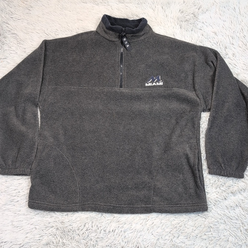 Miami Sweatshirt Womens L Gray Fleece Pockets Athletic Quarter Zip Soft Cozy